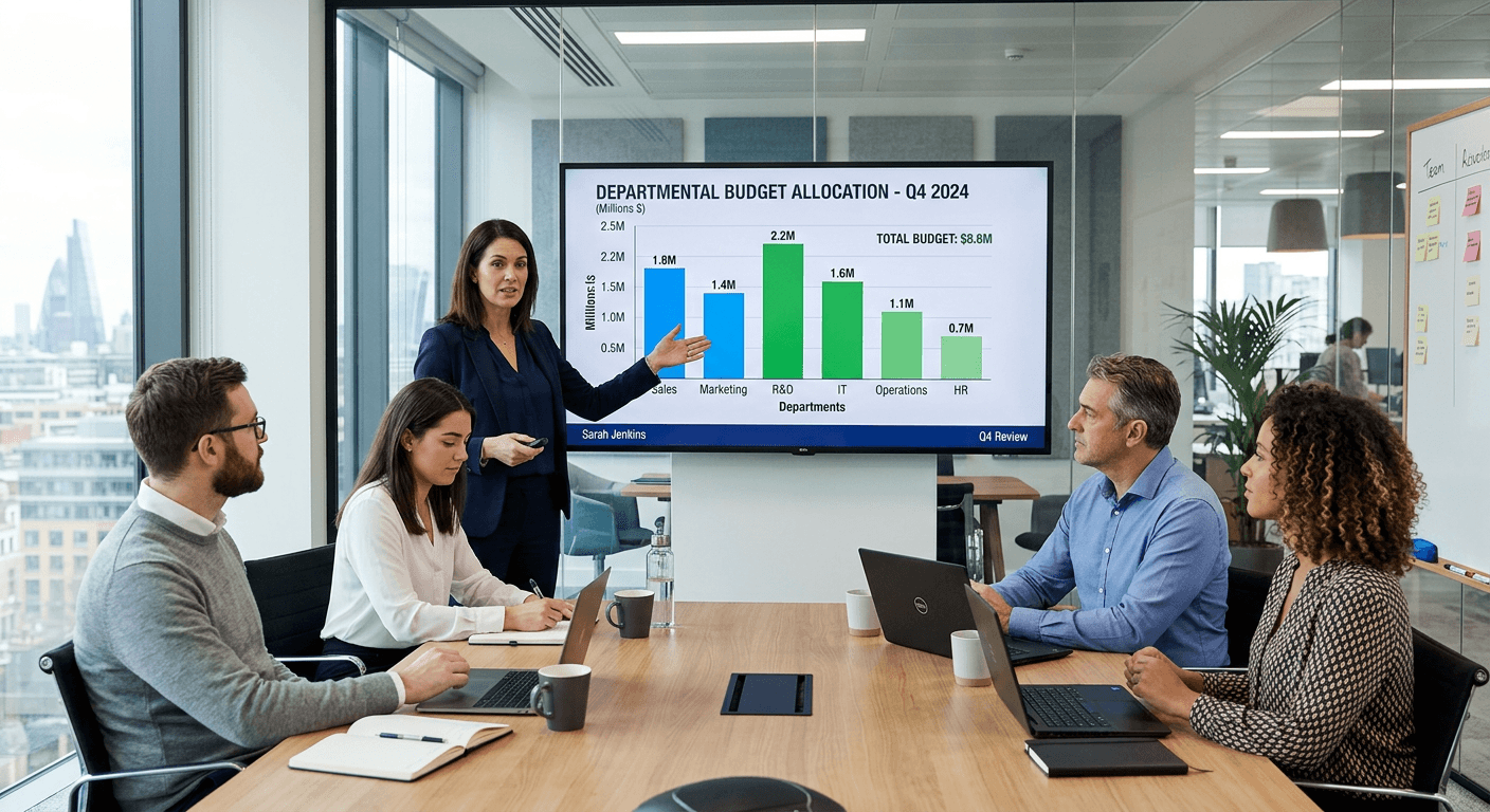 Budgeting dashboard — departmental allocation, gift transactions, and committed vs. remaining spend KPIs
